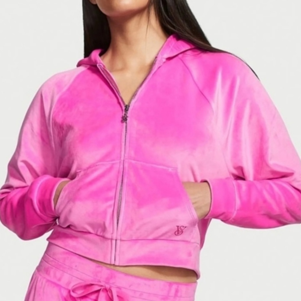Victoria’s Secret Cropped Velour Zip Up Hoodie